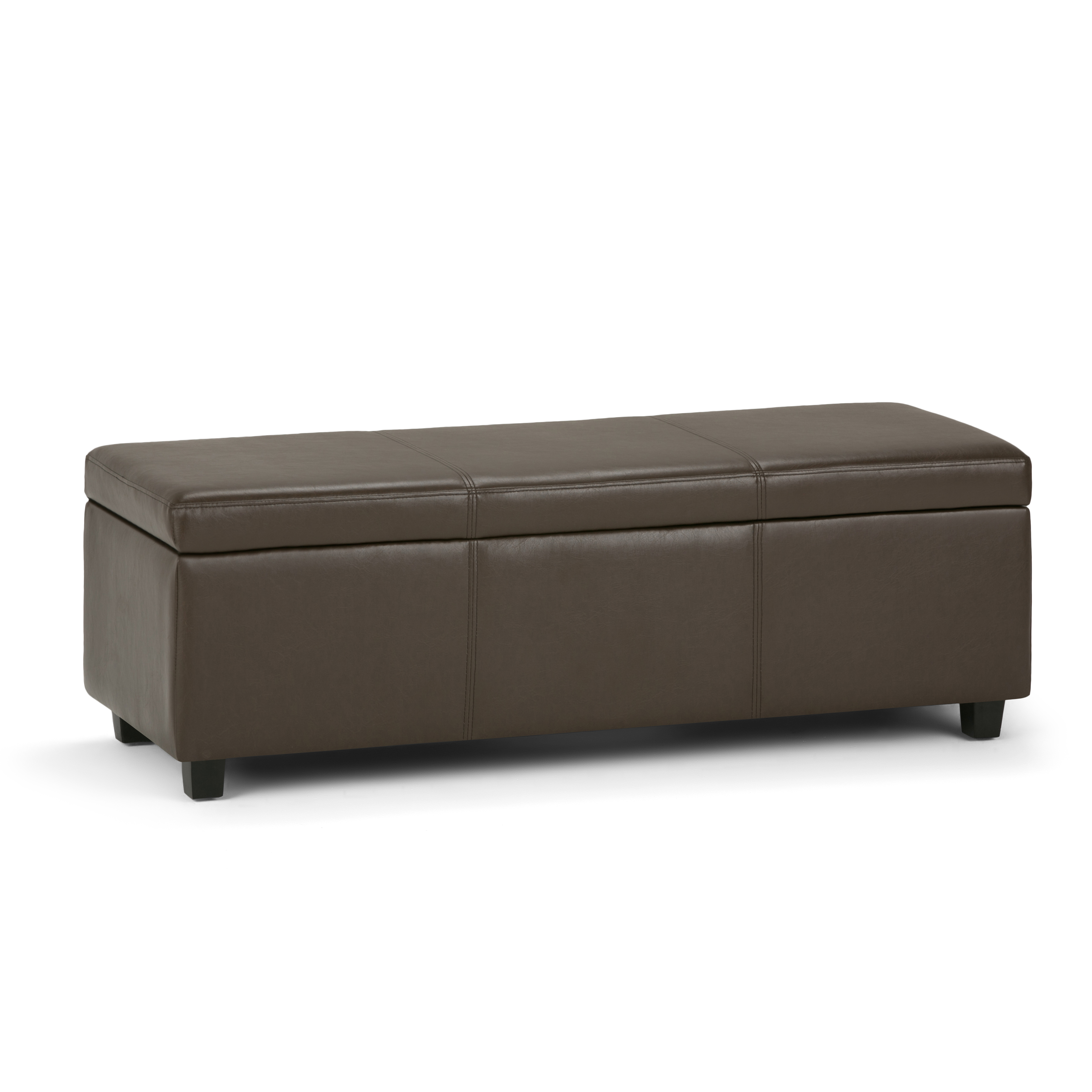 Simpli Home SIMPLIHOME Avalon 48 Inch Wide Contemporary Rectangle Storage Ottoman Bench in Chocolate Brown Vegan Faux Leather, For the Livin