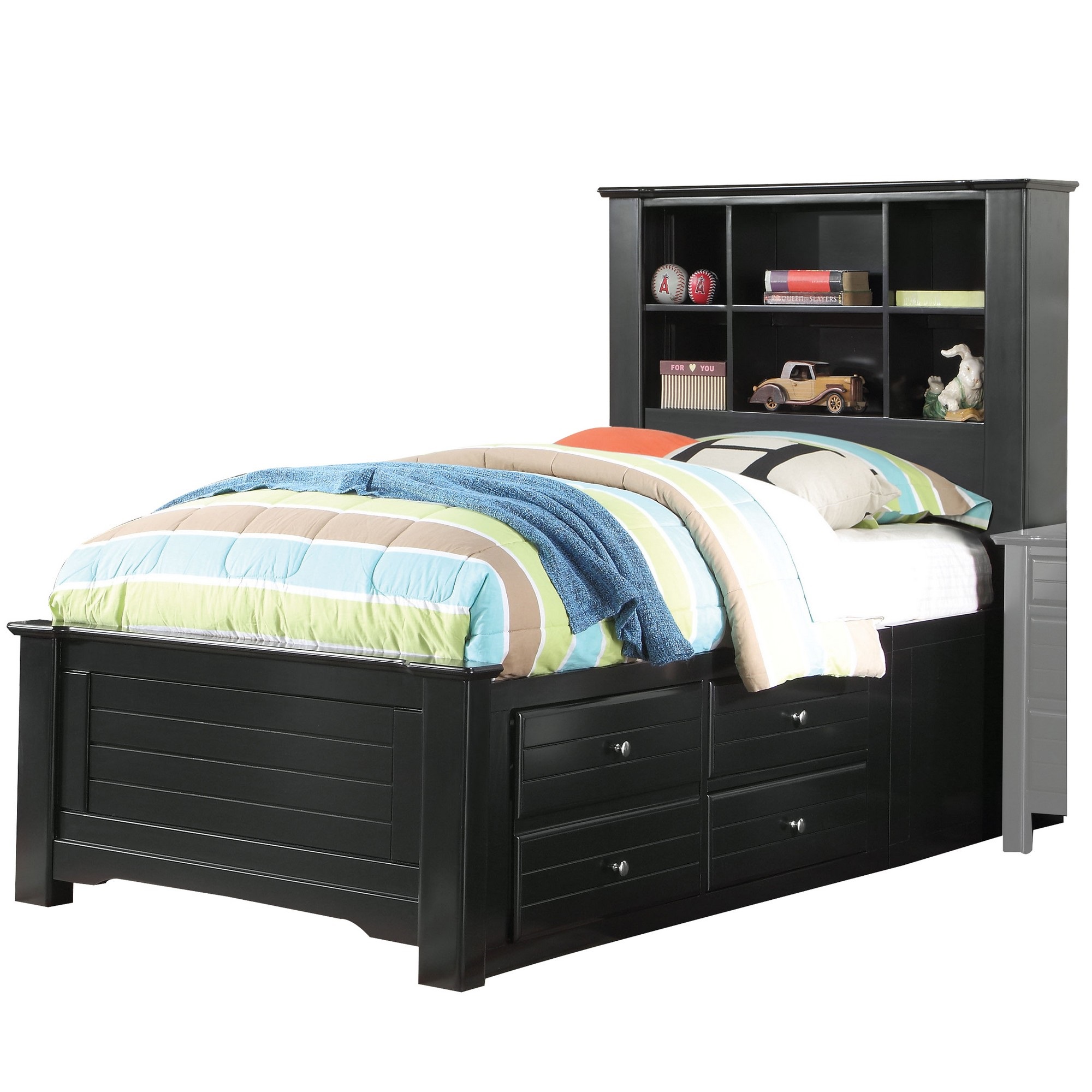 Storage Bed With Bookcase Headboard Black, Full Size Bed With Storage Drawers And Bookcase Headboard