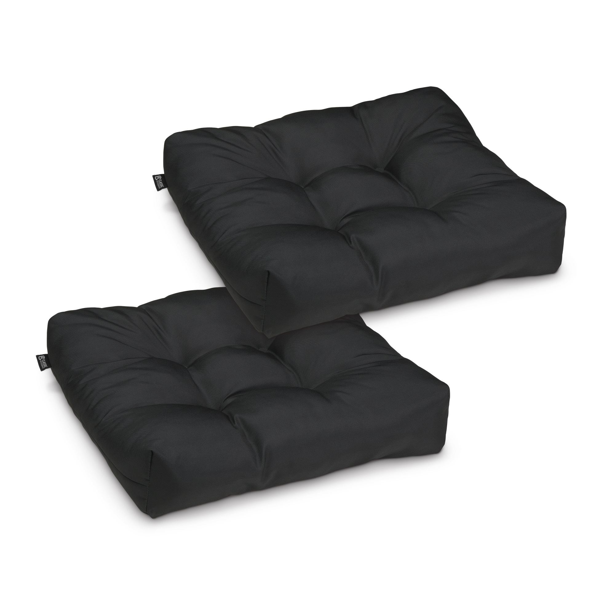 Classic Accessories Water-Resistant 19 x 19 x 5 Inch Square Patio Seat Cushion, Black, 2-Pack
