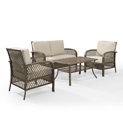 Crosley Furniture Tribeca 4Pc Outdoor Wicker Conversation Set Sand/Driftwood - Loveseat, 2 Arm Chairs, Coffee Table