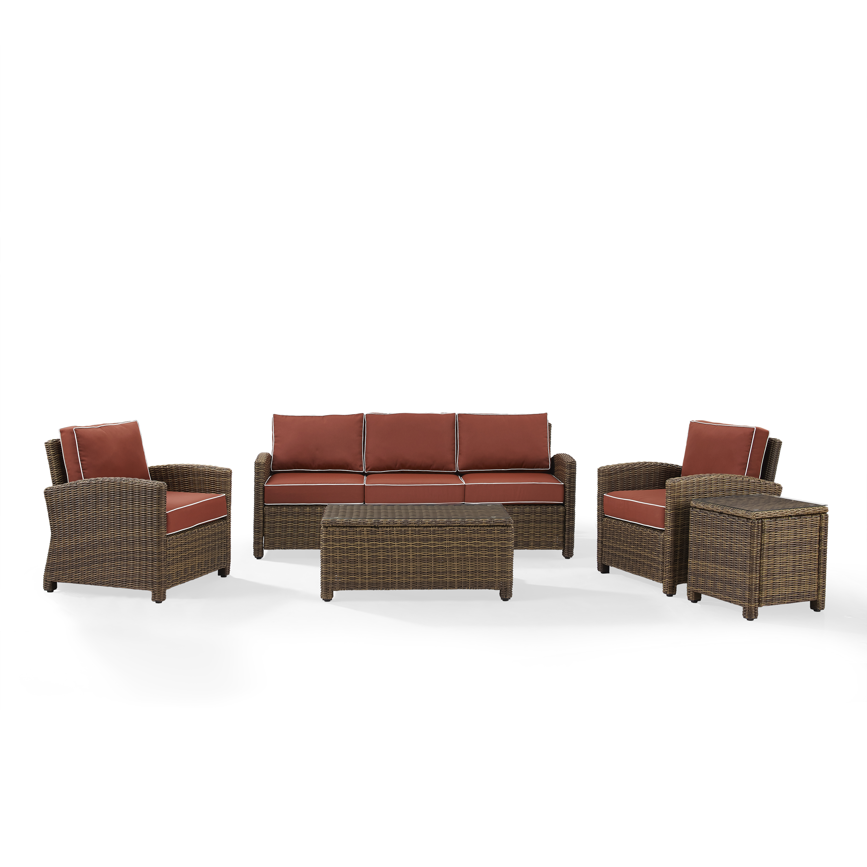Crosley Furniture Crosley Bradenton 5 Piece Wicker Patio Sofa Set in Brown and Sangria
