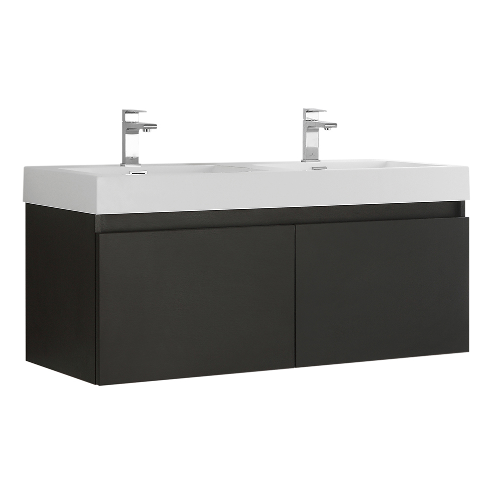 Fresca Mezzo 48" Black Wall Hung Double Sink Modern Bathroom Cabinet w/ Integrated Sink