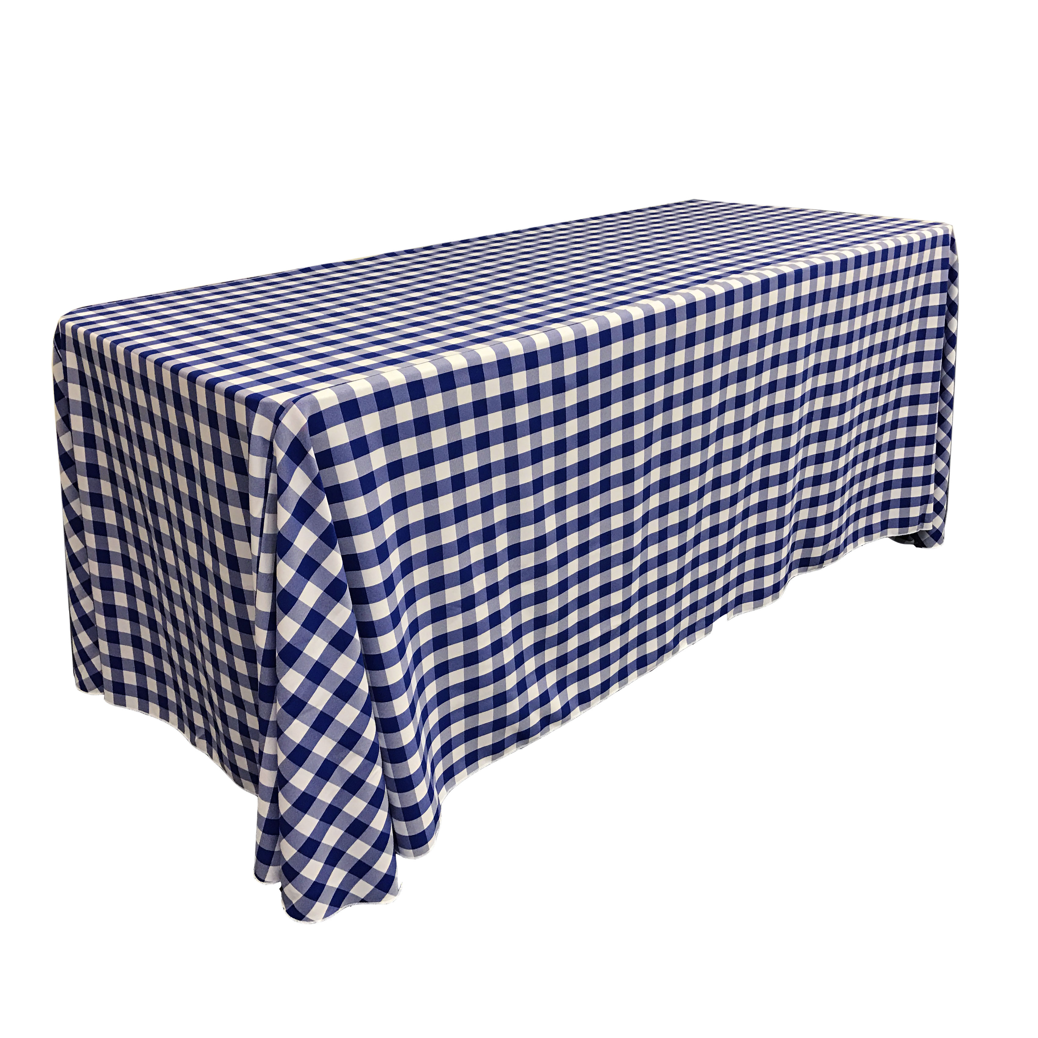 LA Linen Gingham Checkered 90"x156" Rectangular Tablecloth, White and Royal Blue
