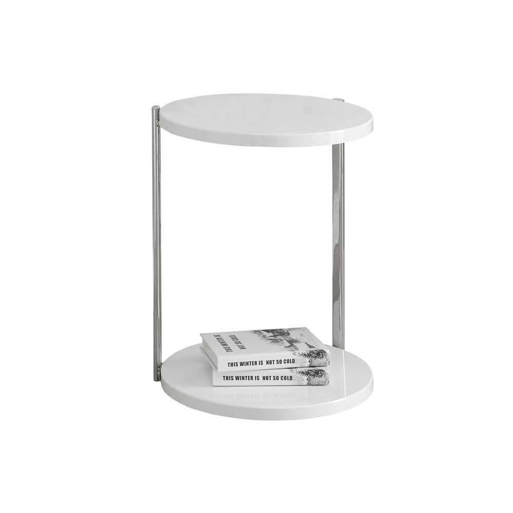 Monarch Specialties Accent Table, Round, Side, End, Nightstand, Lamp, Living Room, Bedroom, Metal, Laminate, Glossy White, Chrome, Contemporary, 