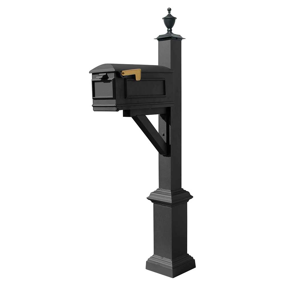 Qualarc Westhaven System With Lewiston Mailbox, Square Base, Urn Finial, Black