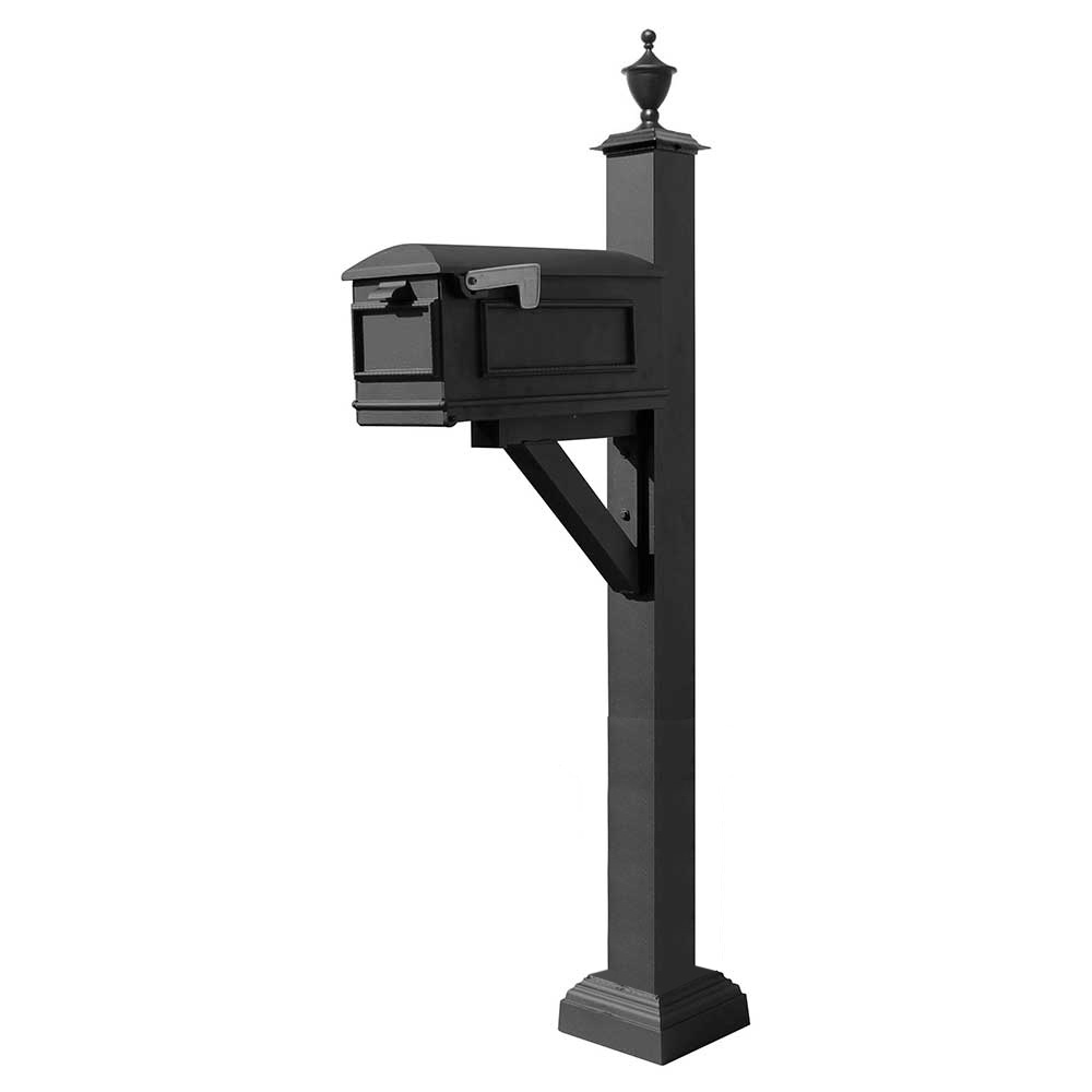 Qualarc Westhaven System With Lewiston Mailbox, Square Collar, Urn Finial, Black