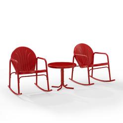 Crosley Furniture KO10020RE Outdoor Rocking Chair Set&#44; Bright Red Gloss - Side Table & 2 Rocking Chairs - 3 Piece