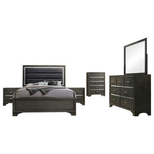 Pilaster Designs Sonata 6 Piece Bedroom, Leather Headboard Queen Bedroom Set
