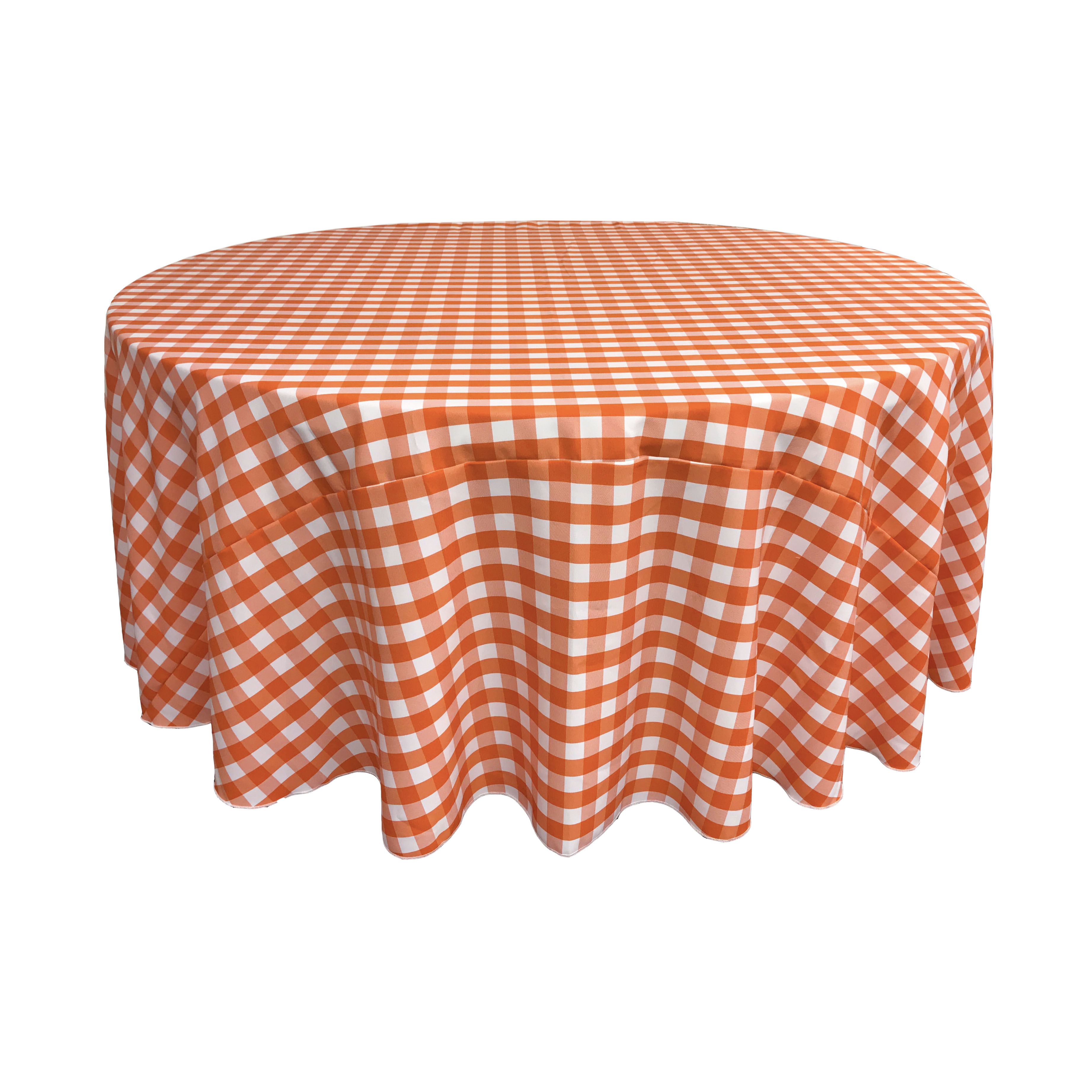 LA Linen Polyester Gingham Checkered 108" Round Tablecloth, White and Orange