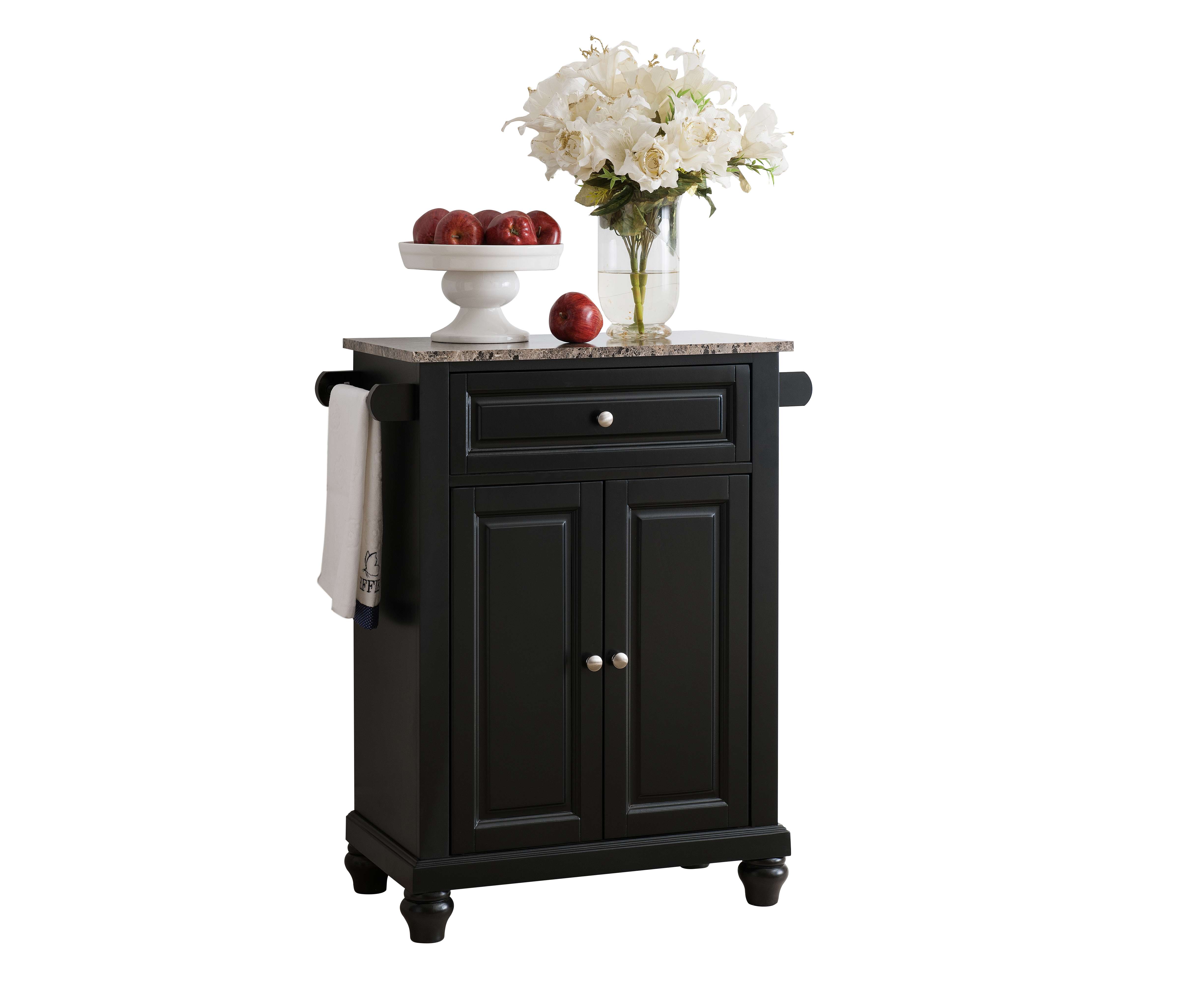 Pilaster Designs - Black With Marble Finish Top Kitchen Island Storage Cabinet