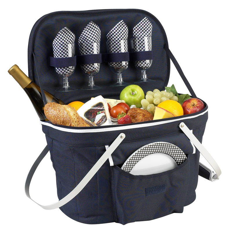 Picnic At Ascot Insulated Picnic Basket Equipped With Service For 4, Navy