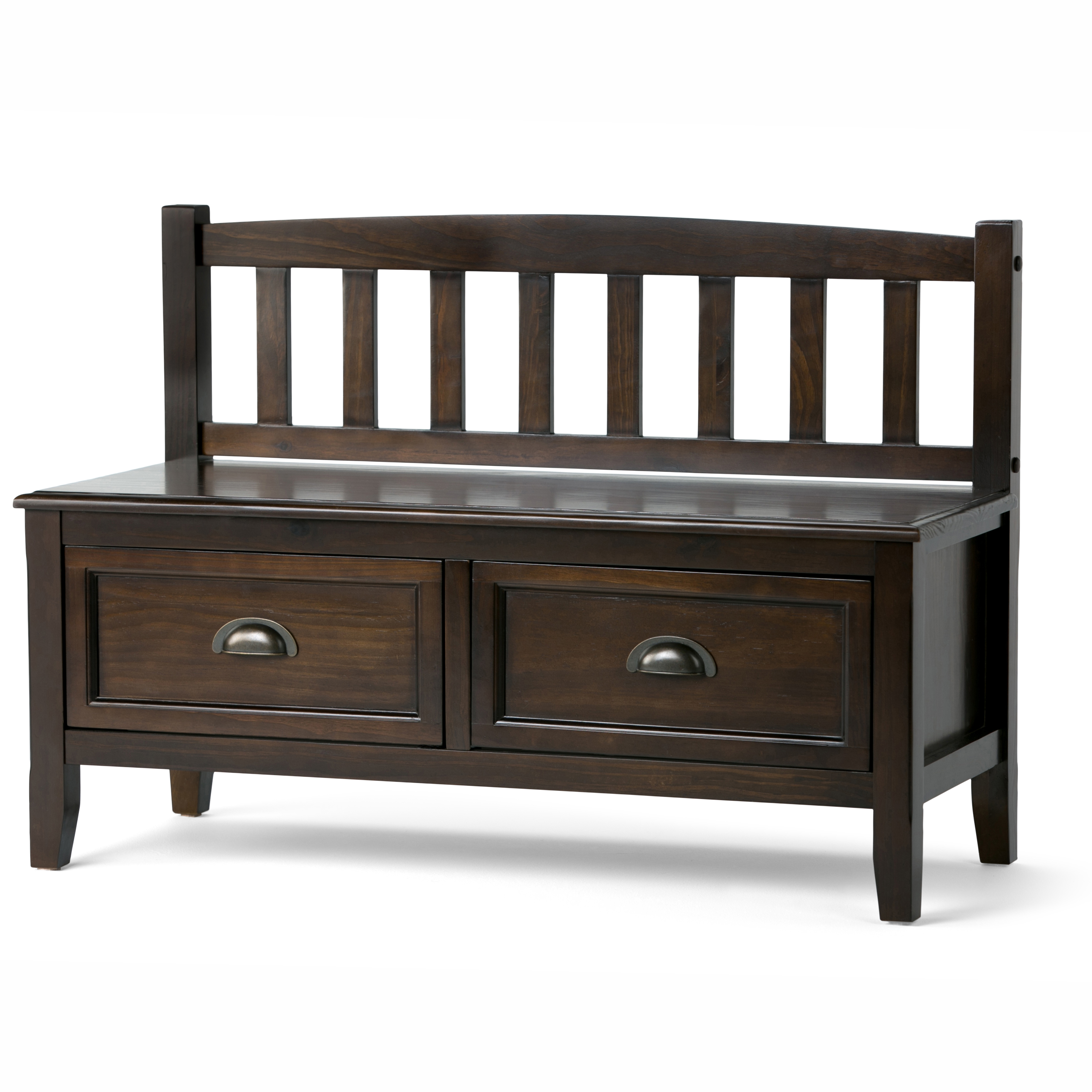 Simpli Home Burlington SOLID WOOD 42 inch Wide Transitional Entryway Storage Bench with Drawers in Mahogany Brown
