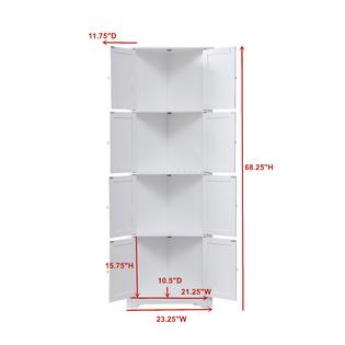 Pilaster Designs Burnham 4 Tier Contemporary Corner Kitchen Pantry Storage Cabinet White Wood