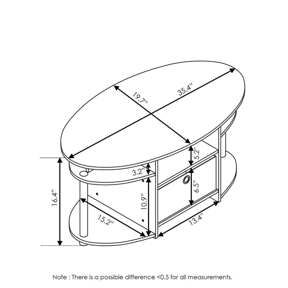 FURINNO JAYA Simple Design Oval Coffee Table, Columbia Walnut/Black/Dark Brown