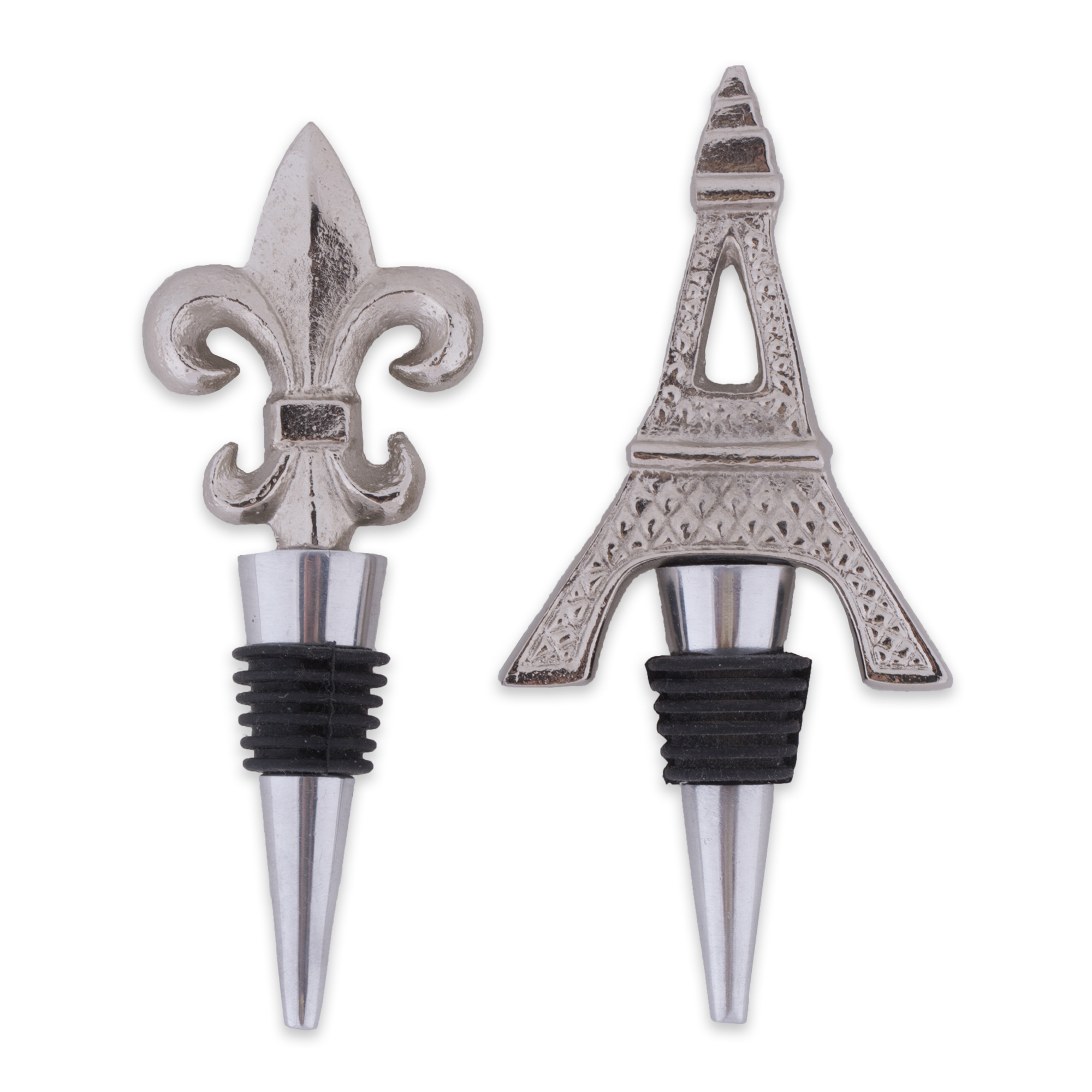 Design Imports DII Silver Eiffel Tower & Fleur Del Lis Bottle Stopper (Set of 2)