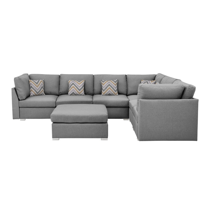 Lilola Home Amira Gray Fabric Reversible Modular Sectional Sofa With Ottoman And Pillows Lilola Home Amira Gray Fabric, Sectional Sofas With Non Removable Cushions