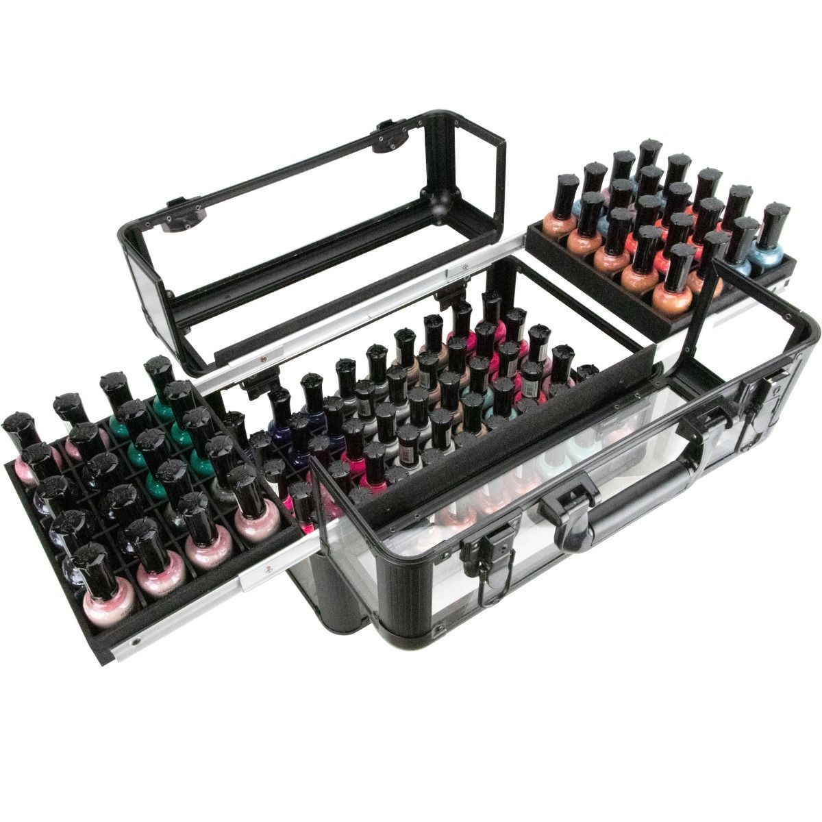 Just Case USA Inc Black Acrylic Armored Easy Slide Tray Professional Cosmetic Makeup Nail Case with Foundation Holder - VP014