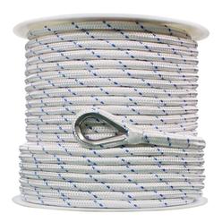 Extreme Max 3006.2514 0.5 x 150 ft. Boattector Double Braid Nylon Anchor Line W Thimble with Blue Tracer, White