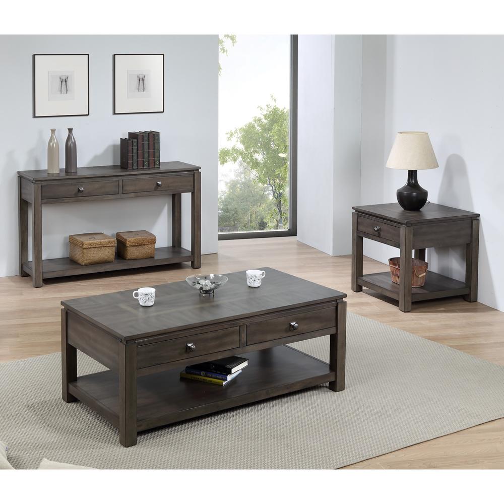 Sunset Trading Shades of Gray 3 Piece Living Room Table Set with Drawers and Shelves