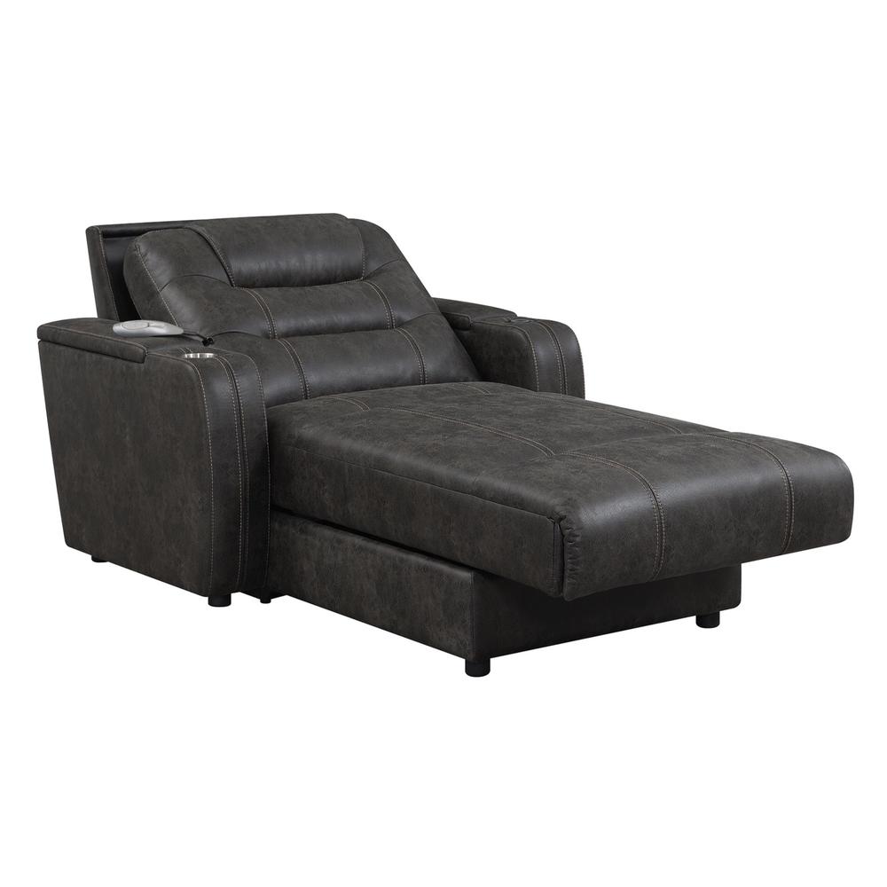 Sunset Trading Power Reclining Chaise Lounge Chair with Arms  Phone Charger  Cupholder  Storage  Gray