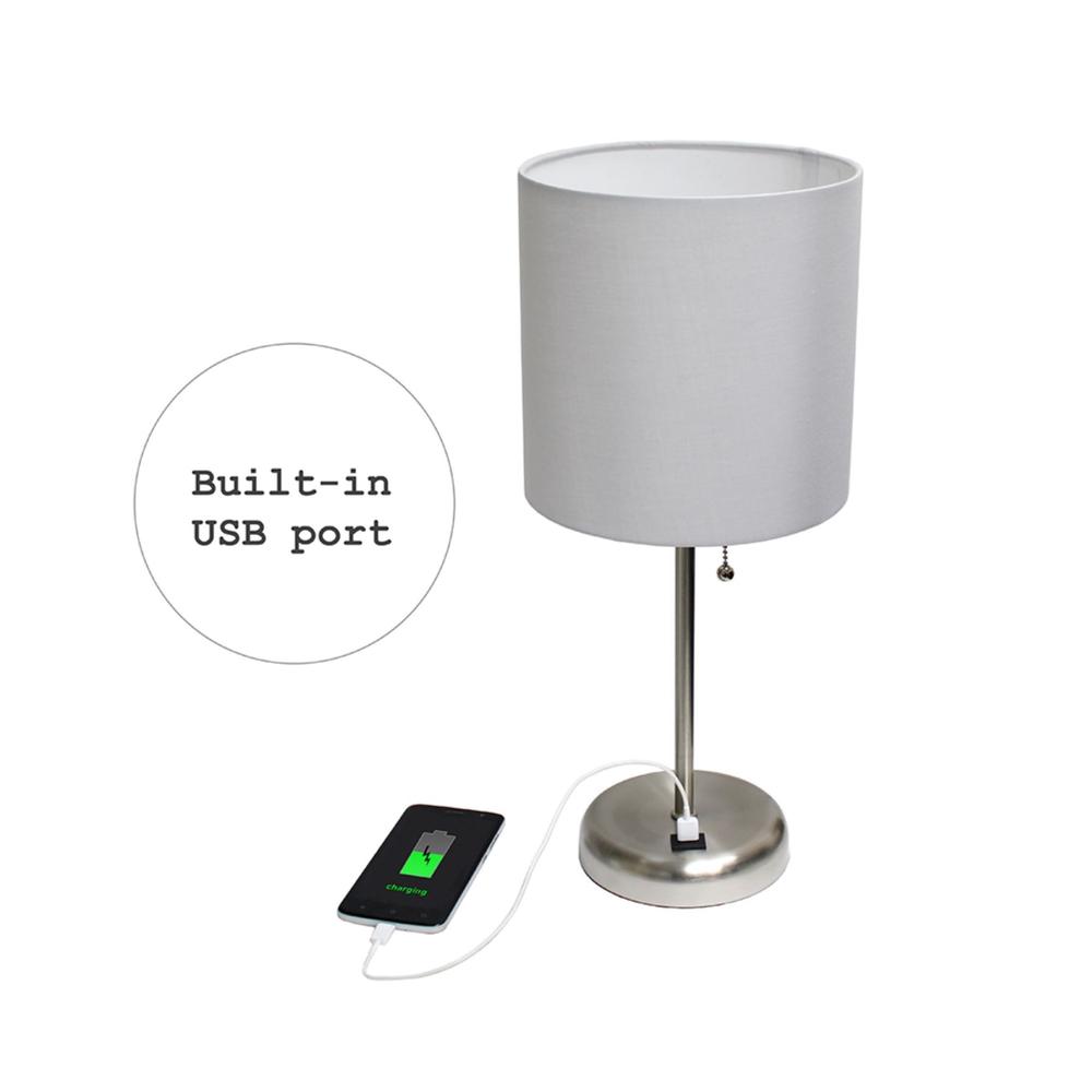 Limelights Stick Lamp with USB charging port and Fabric Shade 2 Pack Set, Gray