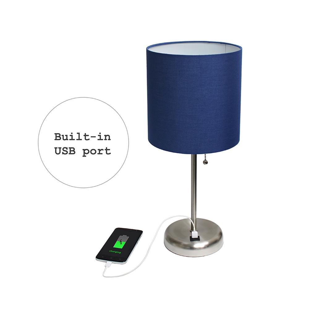 Limelights Stick Lamp with USB charging port and Fabric Shade 2 Pack Set, Navy