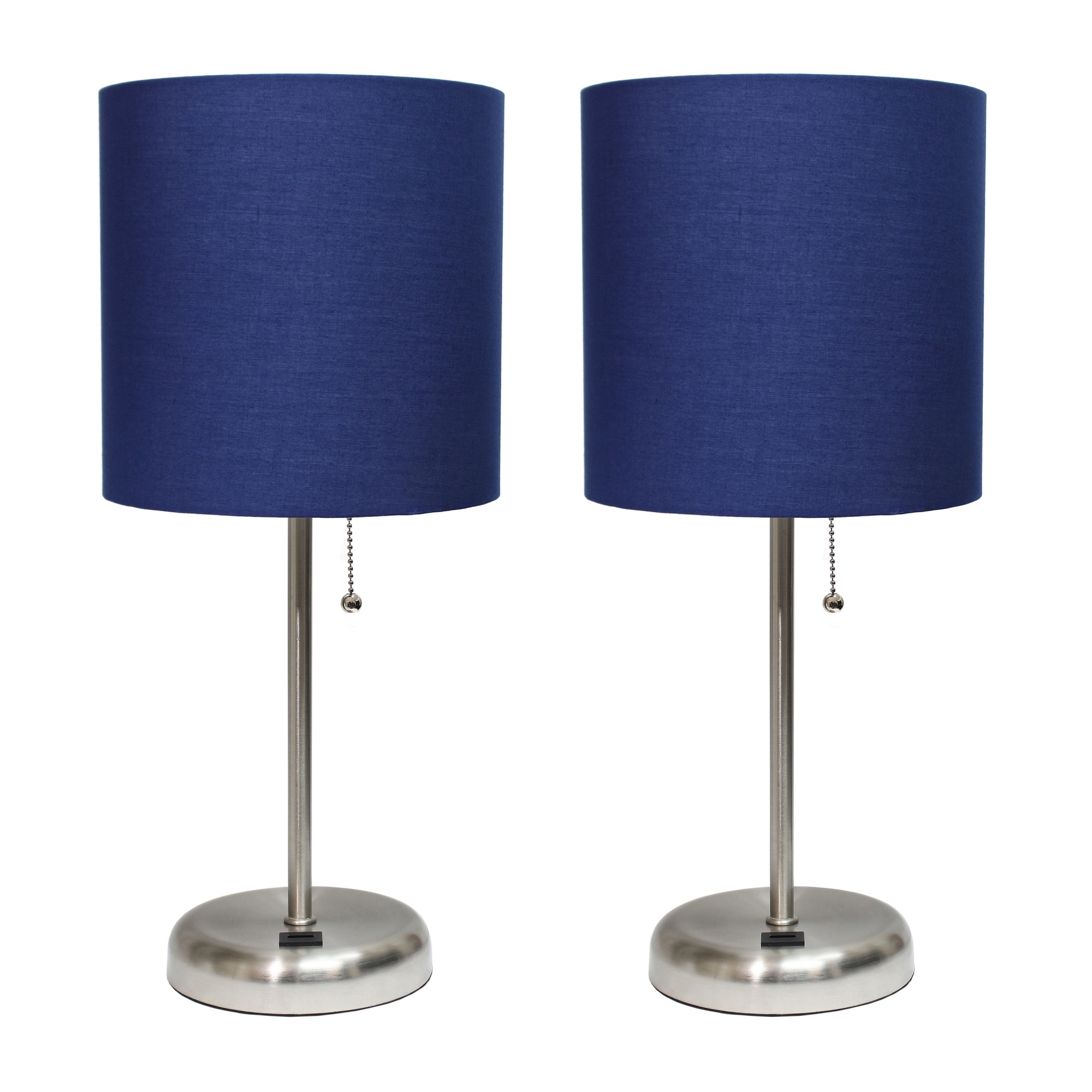 Limelights Stick Lamp with USB charging port and Fabric Shade 2 Pack Set, Navy