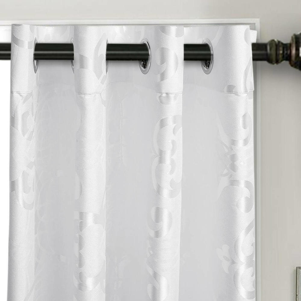 Dolce Mela White Curtains Damask Jacquard, Grommet, Semi-Blackout, Tall 60x100 inches
