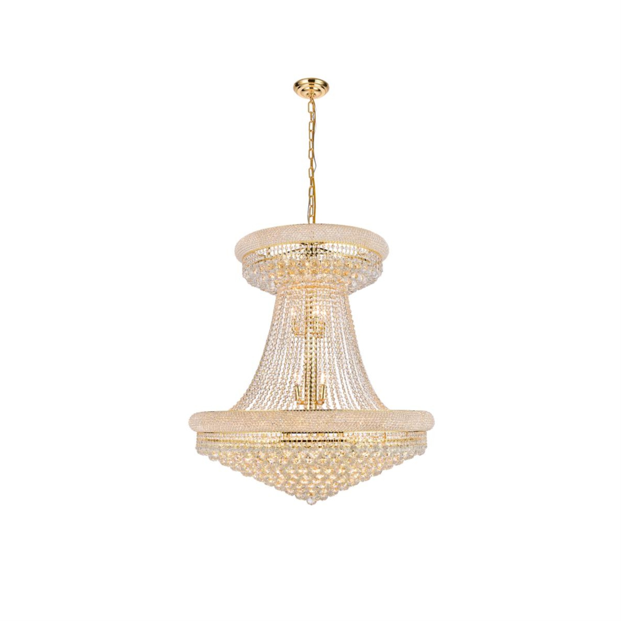 Elegant Lighting 1800 Primo Collection Large Hanging Fixture D36in H45in Lt:28 Gold Finish (Royal Cut Crystals)