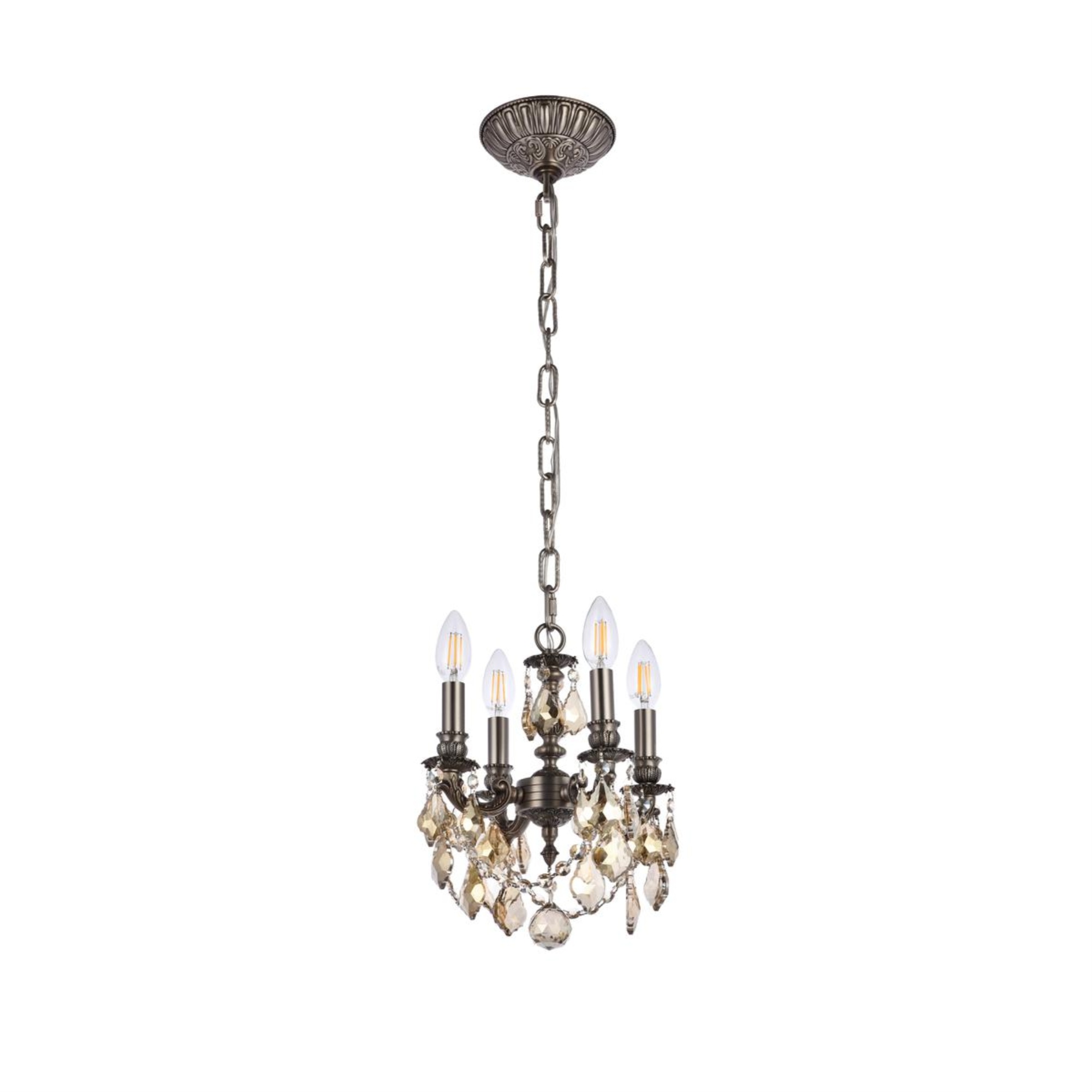 Elegant Lighting 9104 Lillie Collection Pendant D:10in H:10in Lt:4 Pewter Finish (Royal Cut Crystals)