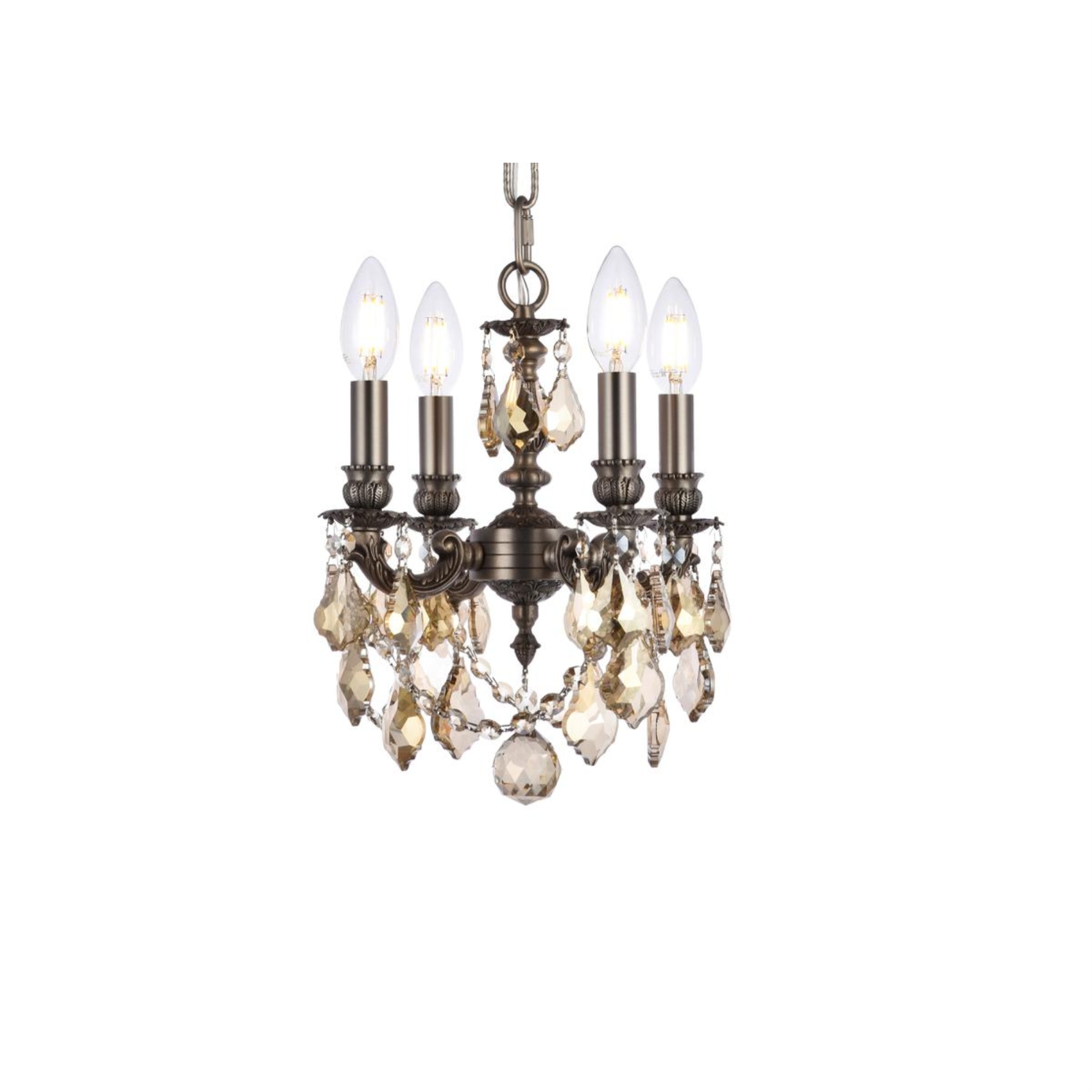 Elegant Lighting 9104 Lillie Collection Pendant D:10in H:10in Lt:4 Pewter Finish (Royal Cut Crystals)