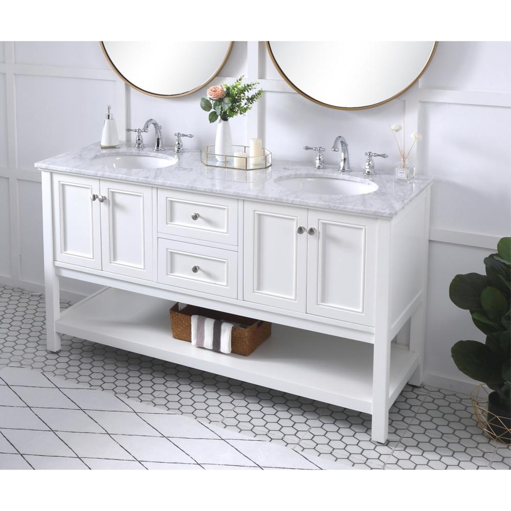 Elegant Decor 60 in. double sink bathroom vanity set in White