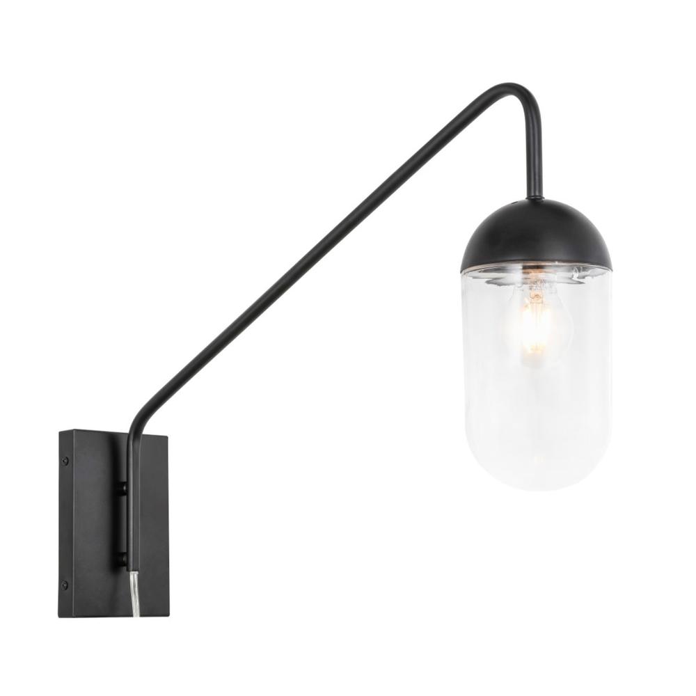 Living District Kace 1 light Black and Clear glass wall sconce