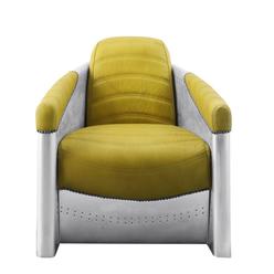Acme Furniture Brancaster Accent Chair, Yellow Top Grain Leather & Aluminum
