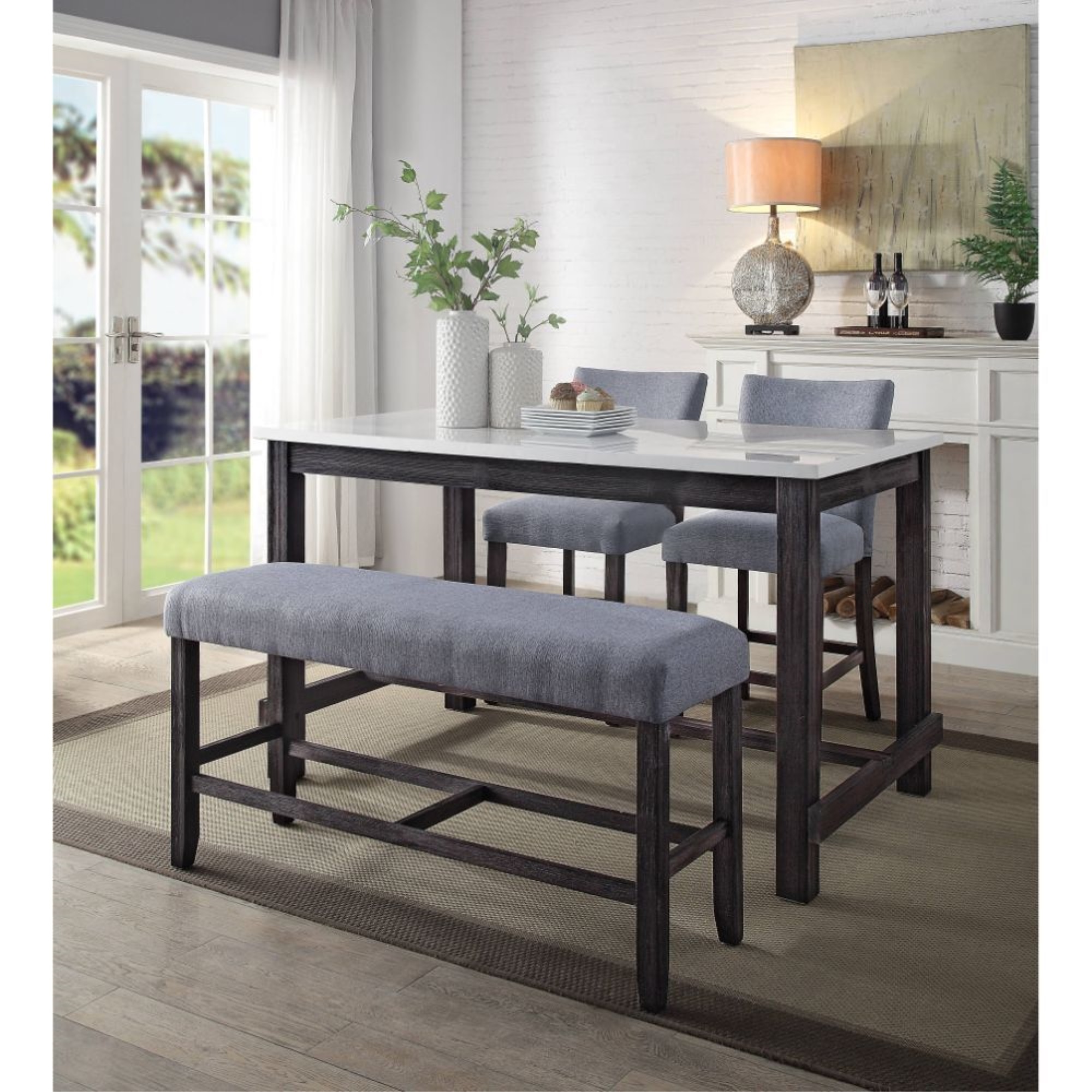 Acme Furniture Counter Height Bench, Fabric & Weathered Espresso