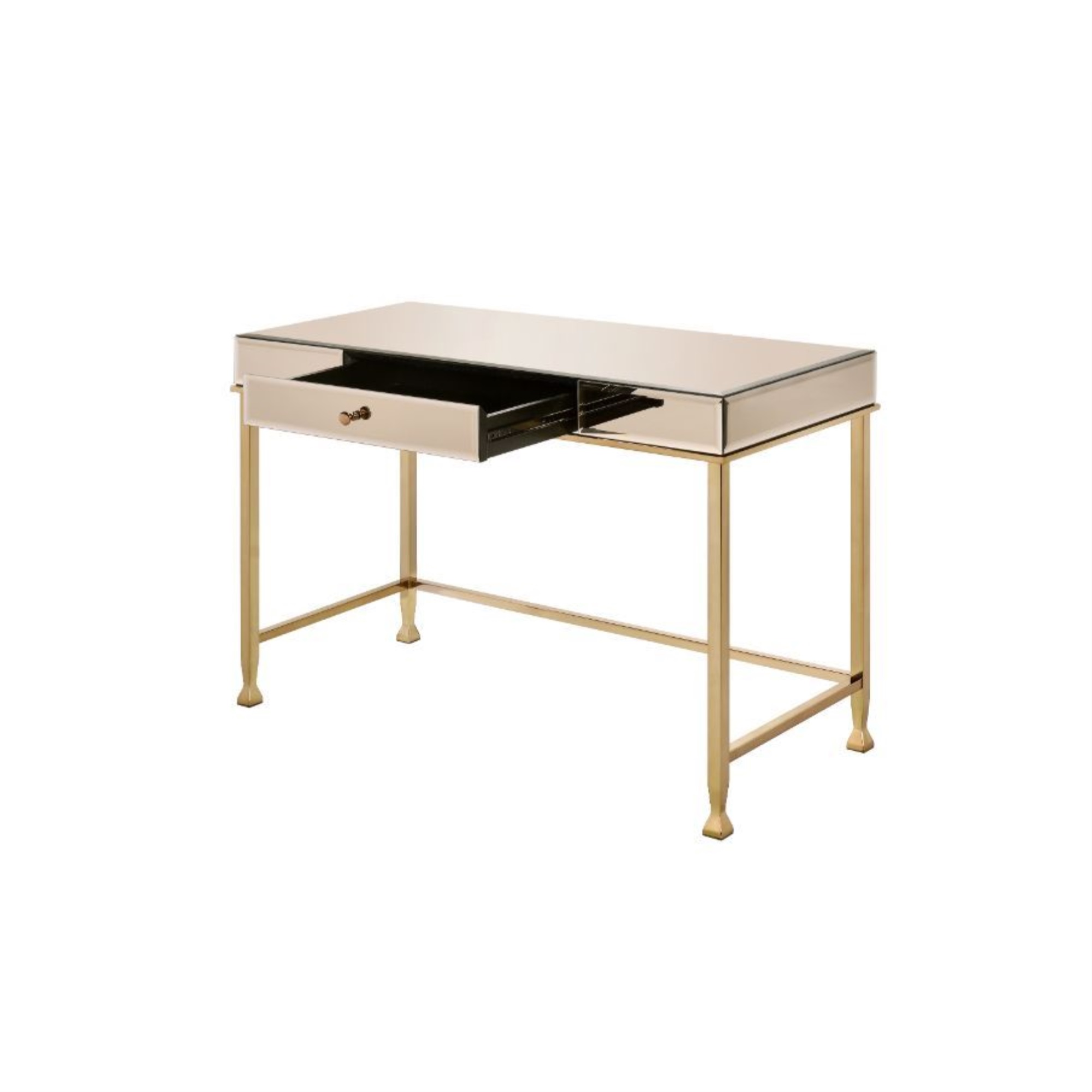 Acme Furniture Writing Desk, Smoky Mirroed and Champagne Finish