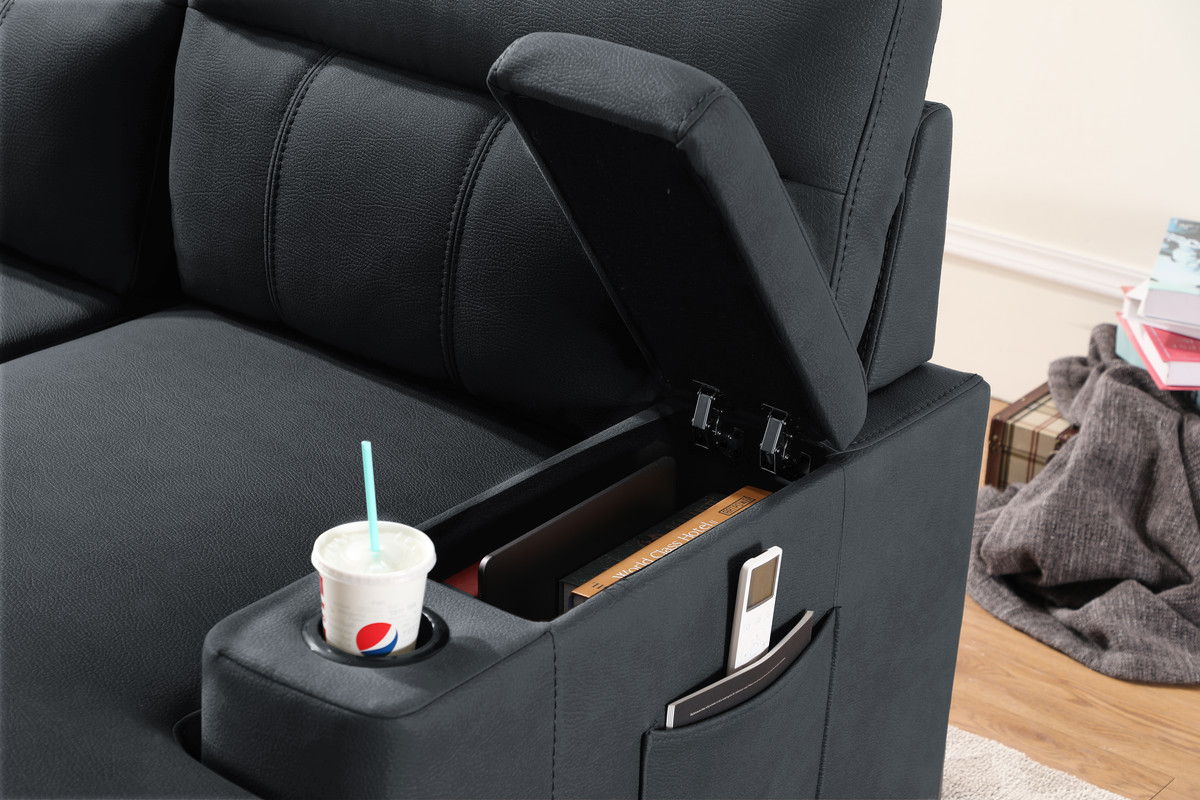 Lilola Home Kaden Black Fabric Sleeper Sectional Sofa Chaise With Storage Arms And Cupholder Lilola Home Kaden Black Fabric Sleeper, Kaden Fabric Sleeper Sectional Sofa With Storage Chaise And Arms
