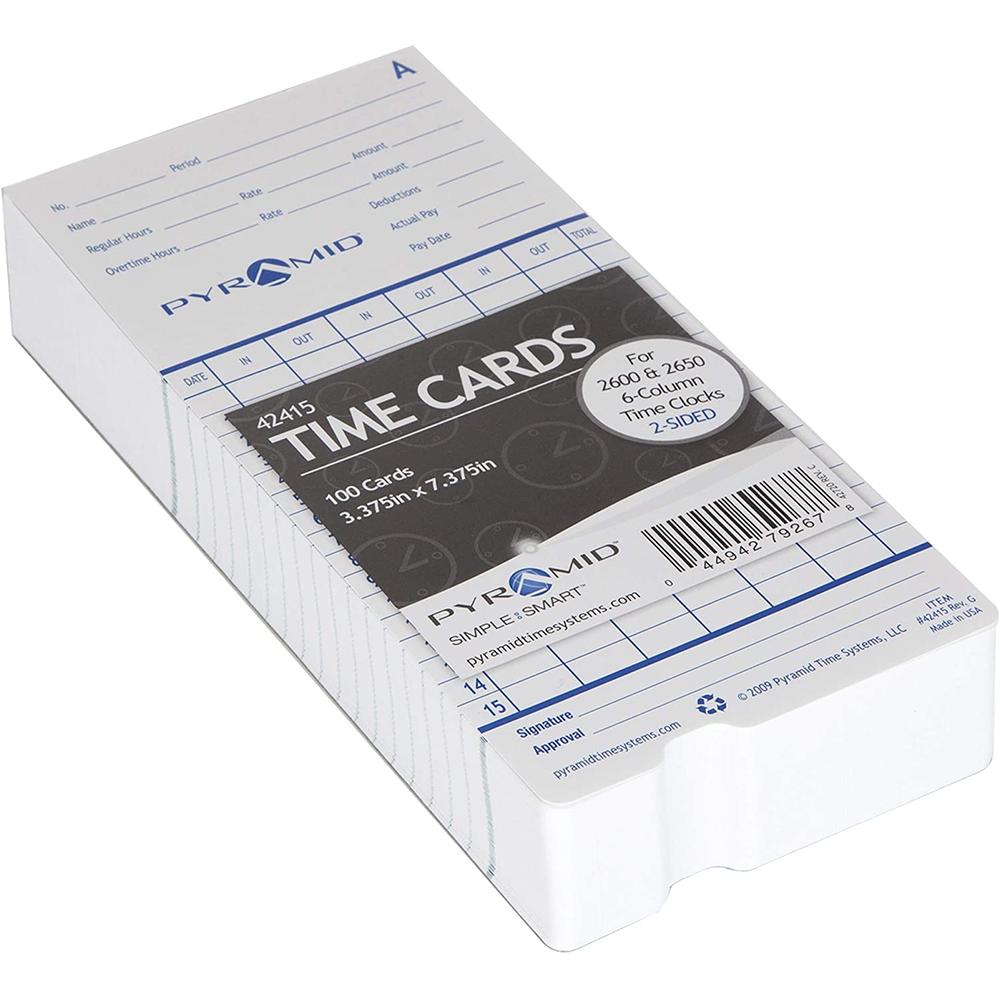 Pyramid Time Systems Attendance Cards for Time Clock models 2500/2600/2650, 1000 per pack