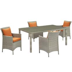Modway Furniture EEI-3894-LGR-ORA-SET Conduit Outdoor Patio Wicker Rattan Dining Set, Light Gray Orange - 5 Piece