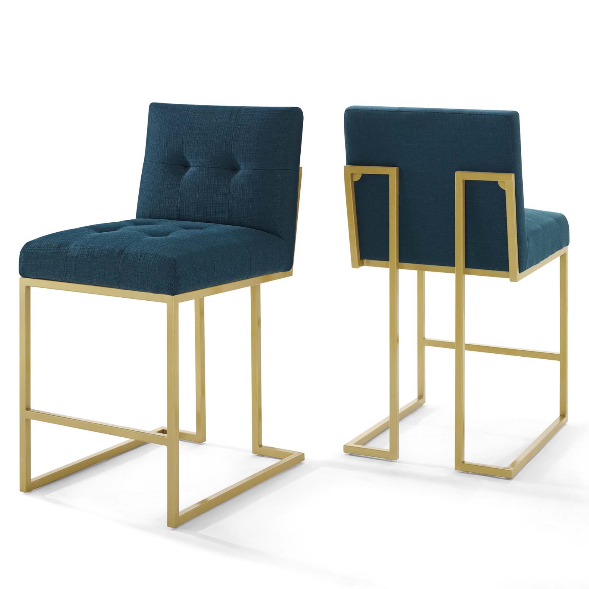 Modway Privy Gold Stainless Steel Upholstered Fabric Counter Stool Set of 2 Gold Azure