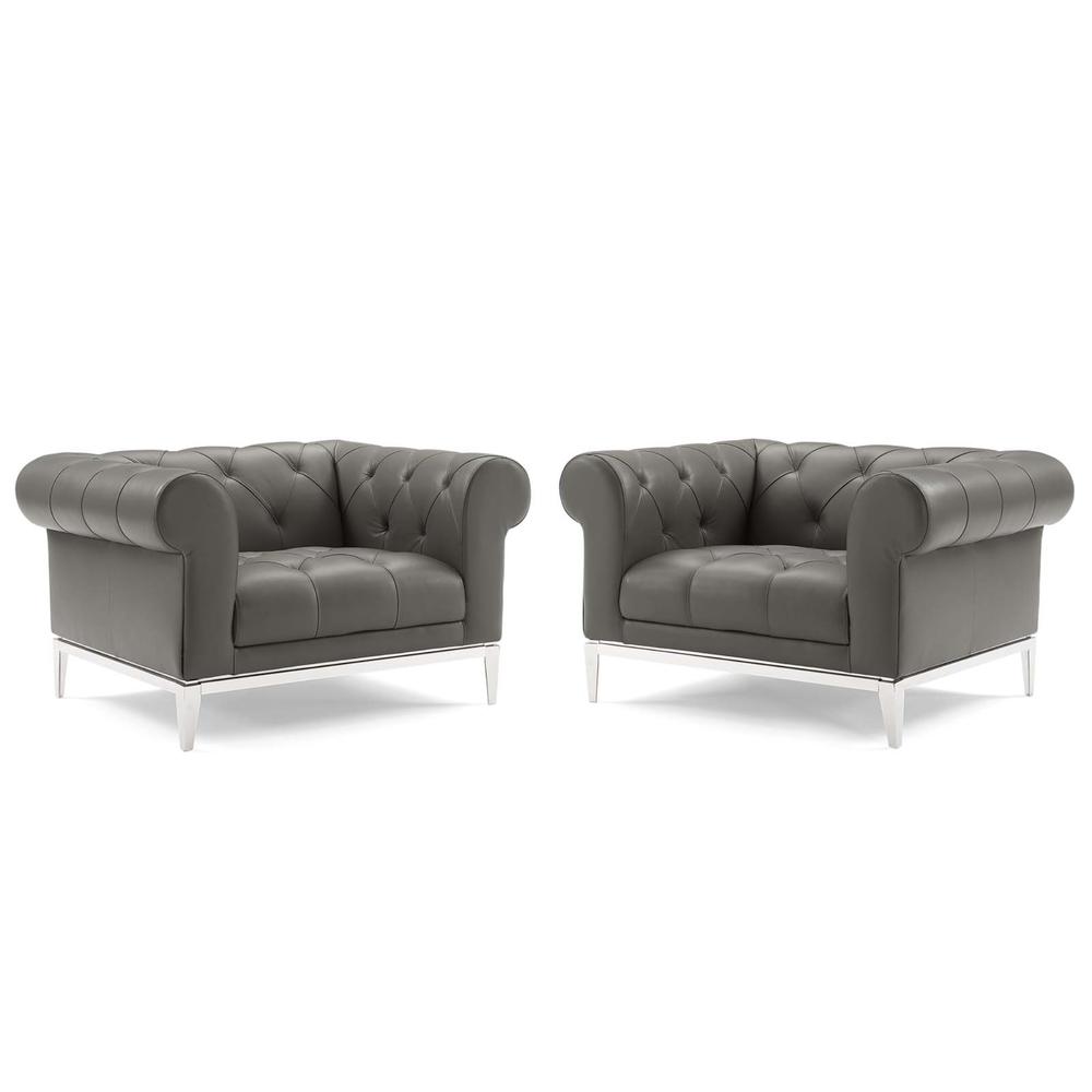 Modway Idyll Tufted Upholstered Leather Armchair Set of 2 Gray