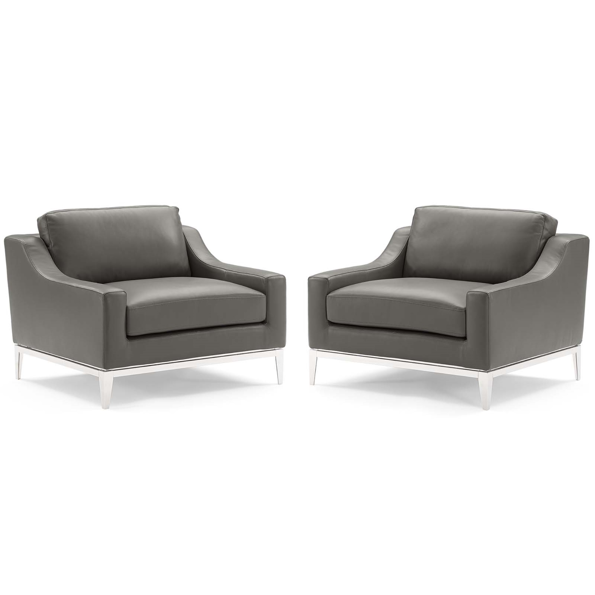 Modway Harness Stainless Steel Base Leather Armchair Set of 2 Gray
