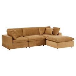 Modway Furniture EEI-4818-COG Commix Down Filled Overstuffed Performance Velvet Sectional Sofa&#44; Cognac - 4 Piece