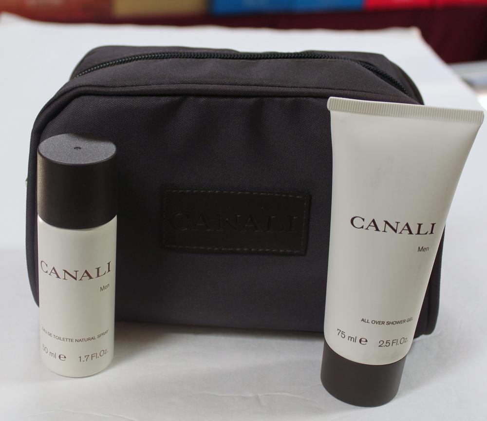 Canali by Canali 3pcs Men Set, 1.7 oz EDT Spray + 2.5 Gel + Toiletry Bag