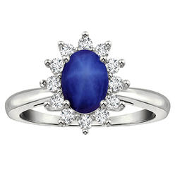 Star K Classic Lady Diana Halo Oval 7x5 Created Star Sapphire Ring