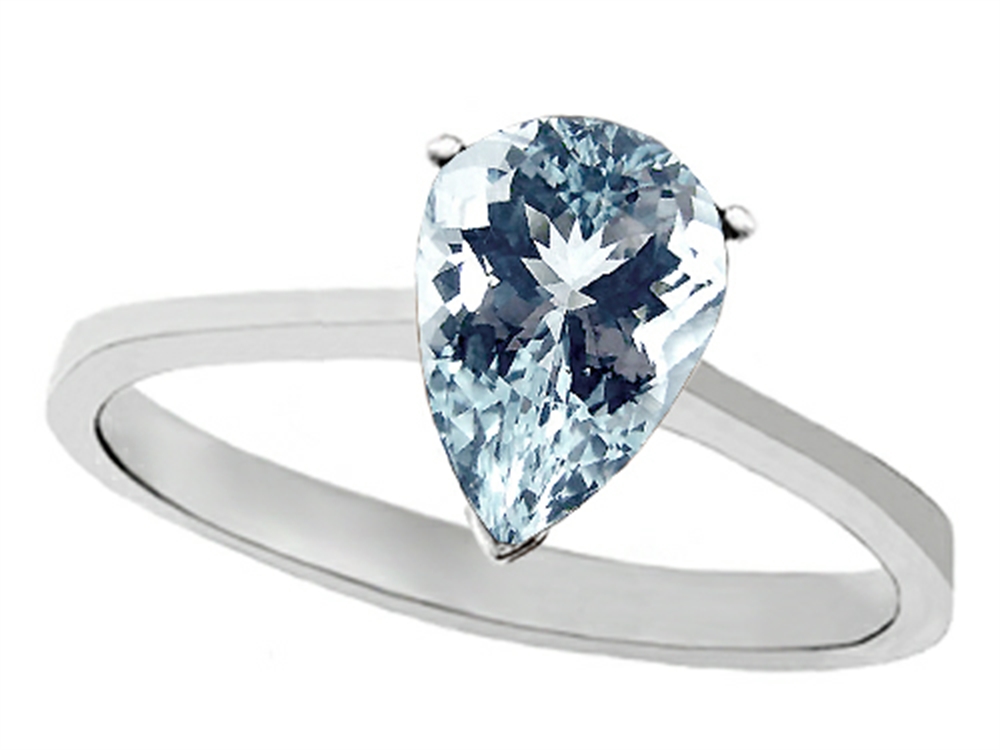 Tommaso design Studio Tommaso Design Genuine Aquamarine Pear Shape 8x6mm Solitaire Engagement Ring