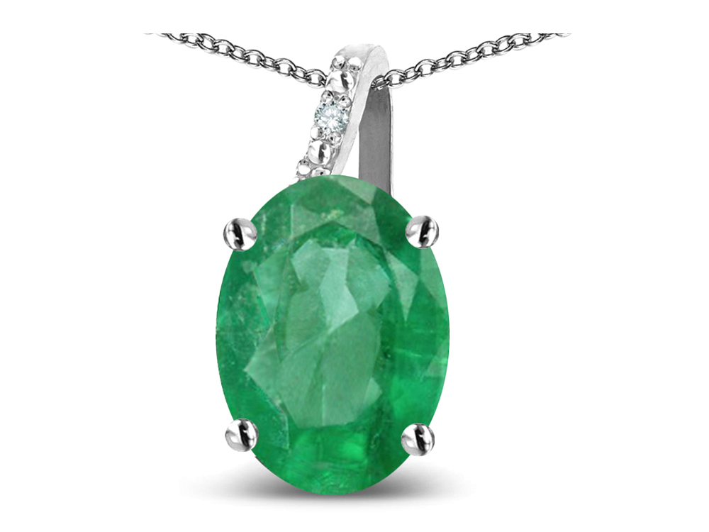 Star K Oval 8x6 Genuine Emerald Journey Pendant Necklace