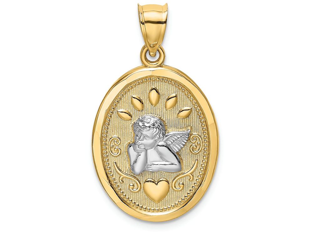 FJC Finejewelers 14k Two-tone Gold Oval Engraved Disc Cherub Charm