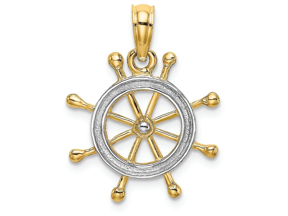 FJC Finejewelers 14k Yellow Gold with with Rhodium Ship Wheel Two-color Charm