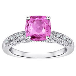 Star K Cushion-Cut 7mm Created Pink Sapphire Antique Vintage Style Solitaire Engagement Promise Ring